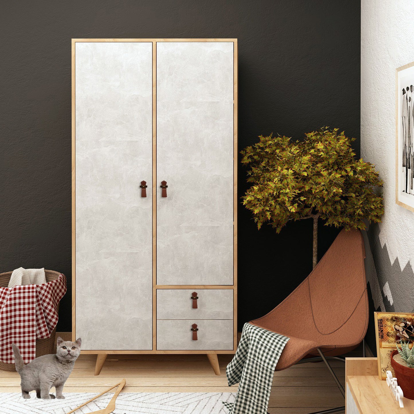 Ντουλάπα 100x190x52 εκ Oak Grey 811MDD4902