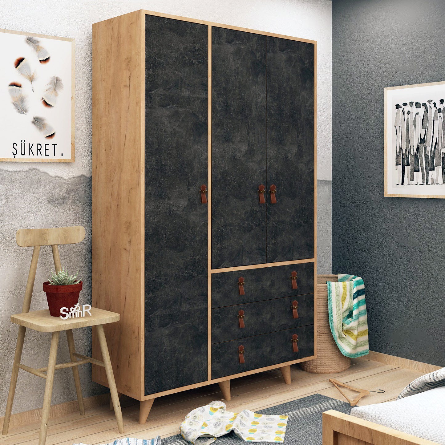 Ντουλάπα 120x187x52 εκ Oak Dark Grey 811MDD4903