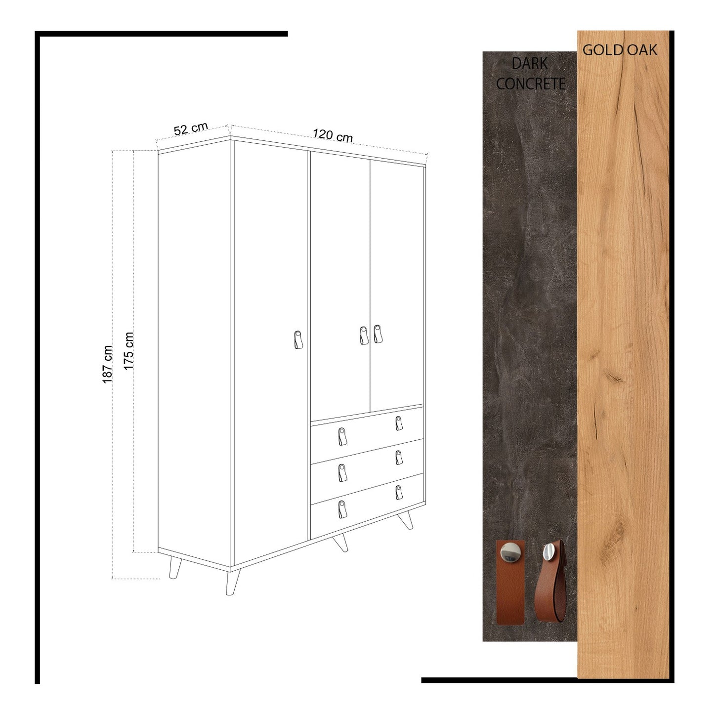Ντουλάπα 120x187x52 εκ Oak Dark Grey 811MDD4903