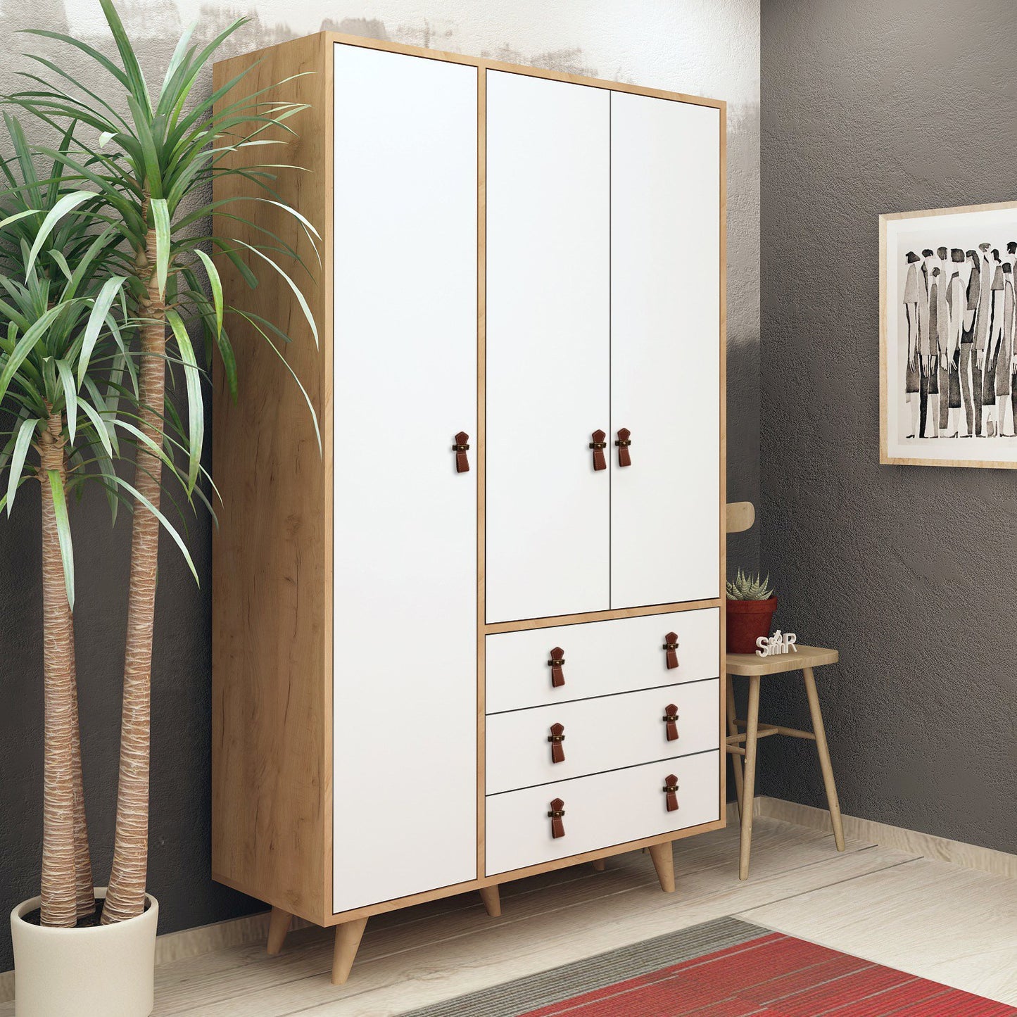 Ντουλάπα 120x187x52 εκ Oak White 811MDD4907