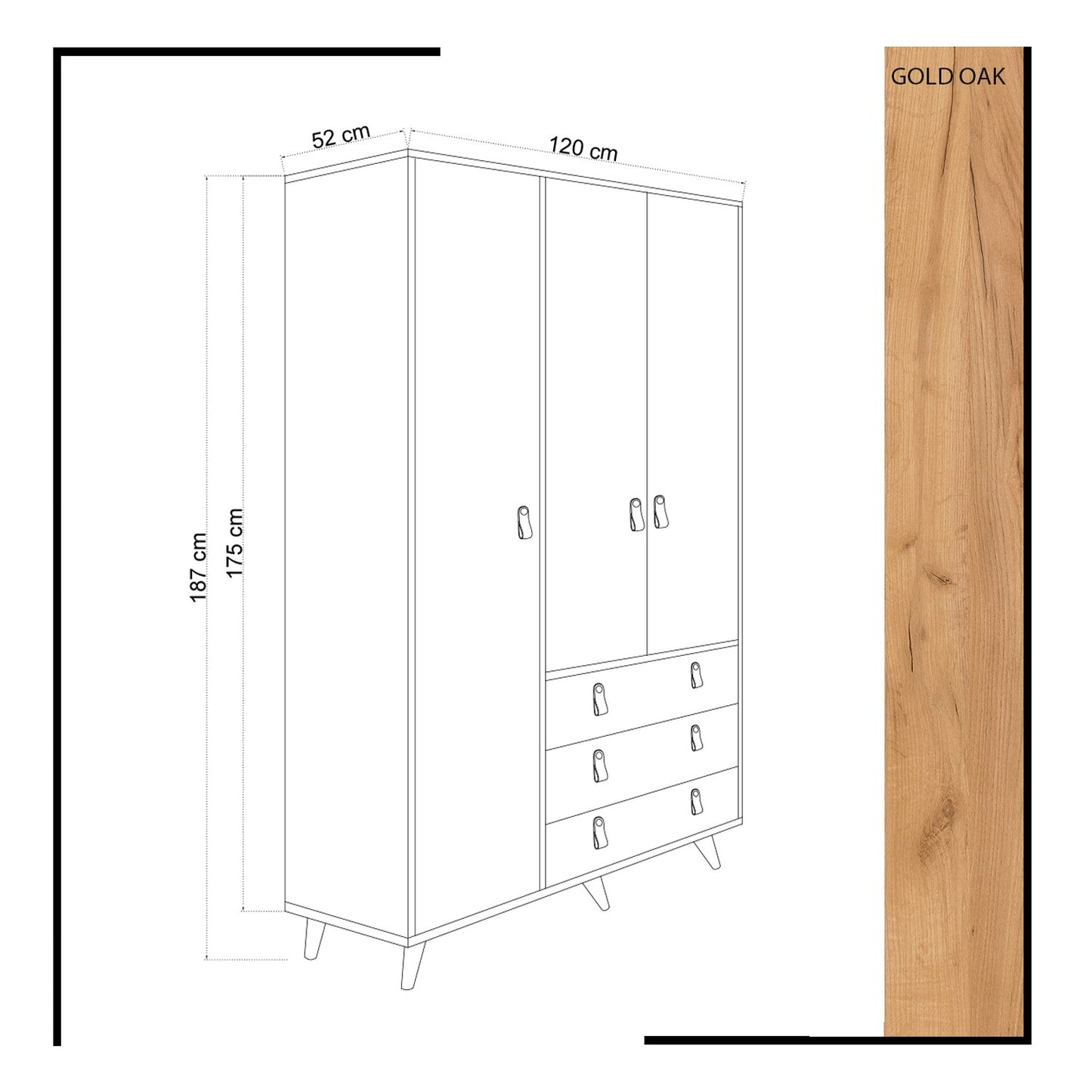 Ντουλάπα 120x187x52 εκ Oak White 811MDD4907
