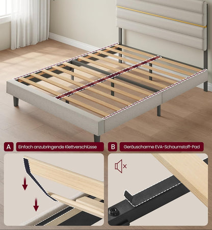 Σκελετός Διπλού Κρεβατιού Ανθεκτικό Πλαίσιο 160x200 εκ Κρεβάτι Επενδυμένο με ύφασμα Μπεζ RM-B505LH01