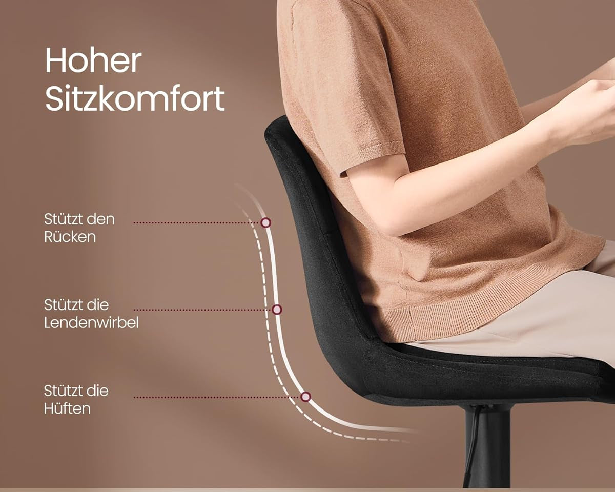 Σκαμπό για Πάσο Κουζίνας Σετ 2 τεμ Εργονομικό Κάθισμα Νησίδας Μπαρ Ρυθμιζόμενο Ύψος 63-84 εκ Μεγάλη Σταθερή Βάση Μαύρο Βελούδο LJ-B198BH01