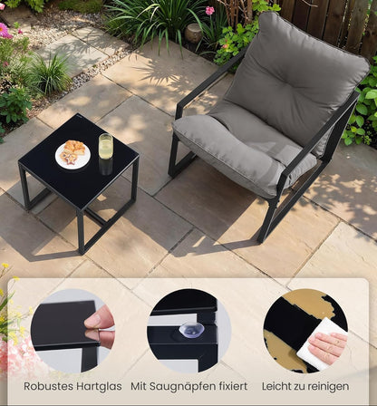 Σετ Επίπλων Κήπου 3 τεμαχίων 2 Καρέκλες Πολυθρόνες με Αδιάβροχα Χοντρά Μαξιλάρια 1 Τραπεζάκι για Βεράντα Μπαλκόνι  GG-F039GZ01