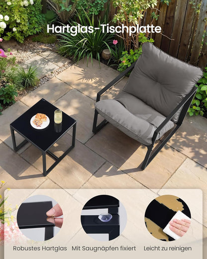 Σαλόνι Κήπου Μπαλκονιού σετ 4 τεμ. 2 Καρέκλες Πολυθρόνες με Αδιάβροχα Χοντρά Μαξιλάρια Καναπεδάκι 1 Τραπεζάκι για Βεράντα Μπαλκόνι GG-F040GZ01