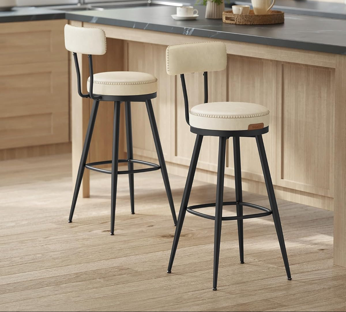 Σκαμπό για Πάσο Κουζίνας Σετ 2 τεμ. και για Μπαρ Περιστρεφόμενα Άνετο Σταθερό EKHO Ύψους Καθίσματος 76 εκ LB-C889W01