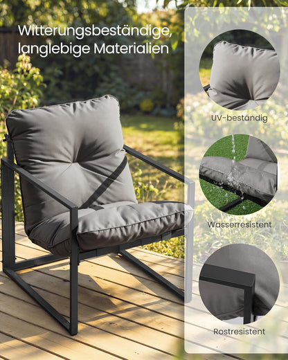 Σετ Επίπλων Κήπου 3 τεμαχίων 2 Καρέκλες Πολυθρόνες με Αδιάβροχα Χοντρά Μαξιλάρια 1 Τραπεζάκι για Βεράντα Μπαλκόνι  GG-F039GZ01