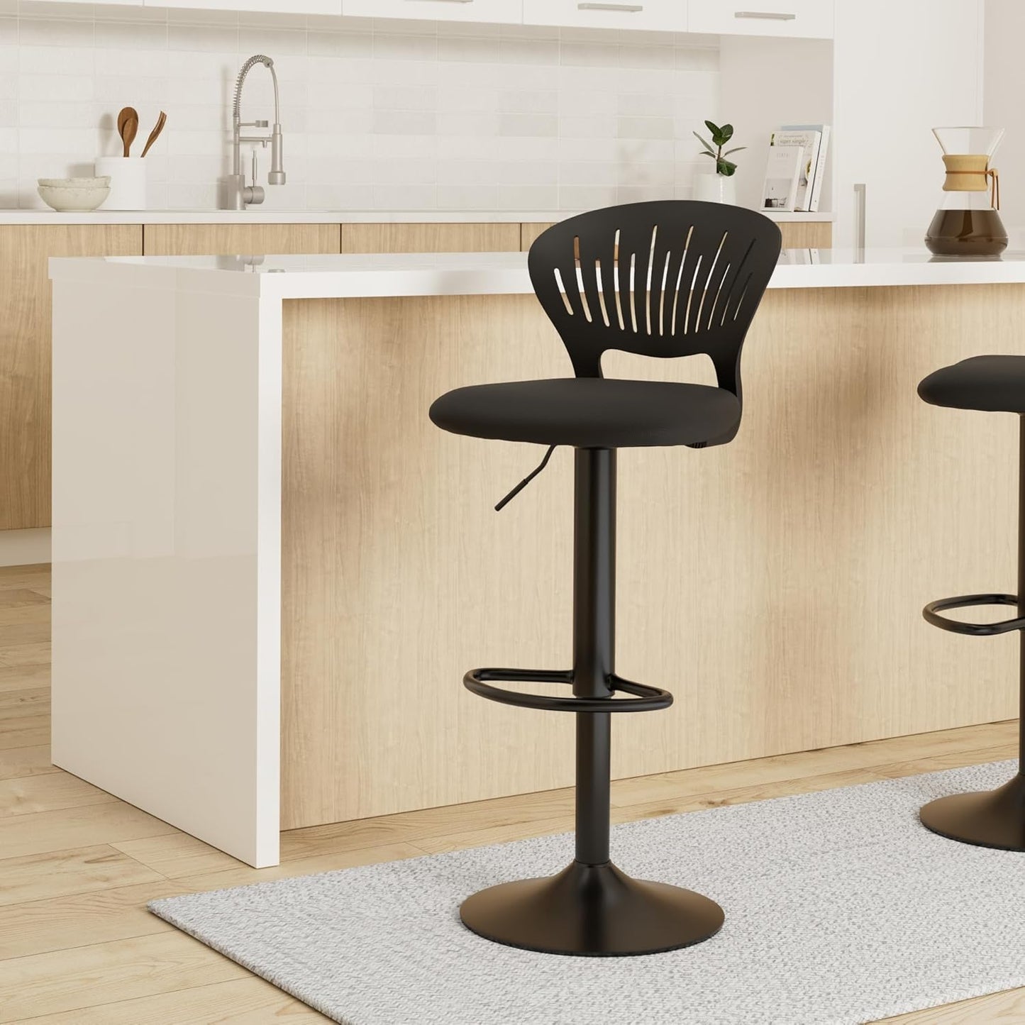 Σκαμπό για Πάσο Κουζίνας Σετ 2 τμχ Ρυθμιζόμενο Ύψος 59-81 εκ Σκαμπό Τραπεζαρίας Μπαρ με Πλάτη Κουζίνα Κάθισμα μαύρο LJ-B04BK