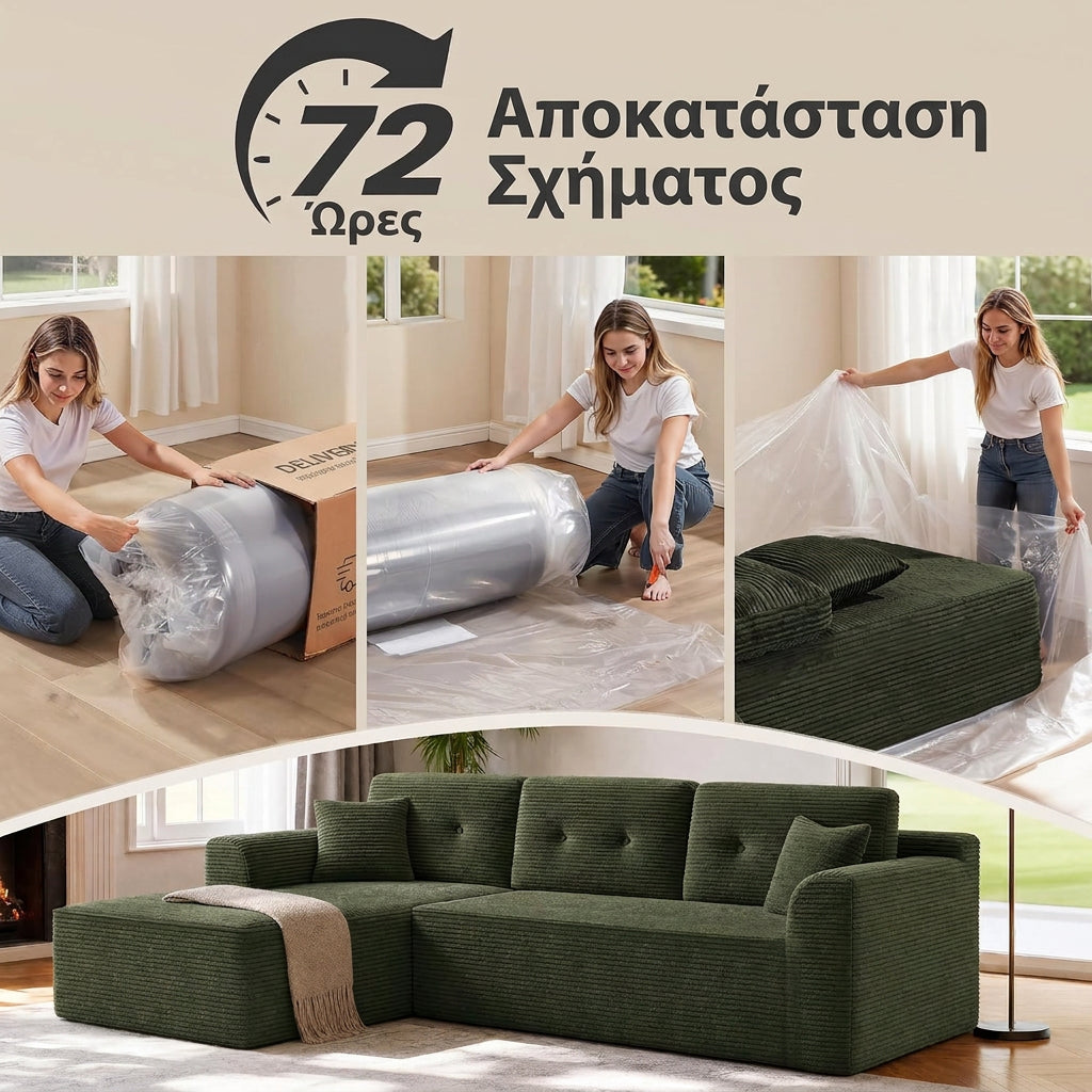 Γωνιακός Καναπές Πολυμορφικός Εργονομικός Χωρίς Συναρμολόγηση Κυπαρισσί για Σαλόνι Δωμάτιο επισκεπτών LCS-183C101