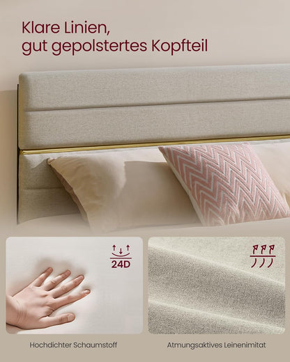 Σκελετός Διπλού Κρεβατιού Ανθεκτικό Πλαίσιο 160x200 εκ Κρεβάτι Επενδυμένο με ύφασμα Μπεζ RM-B505LH01