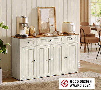 Μπουφές Κουζίνας με Πάγκο Ντουλάπι Βοηθητικό Ράφι Κουζίνας Vintage Λευκό/Μελί Συναρμολόγηση Χωρίς Εργαλεία BB-K376WJ02