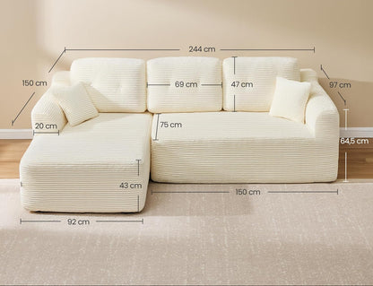 Γωνιακός Καναπές Κρεβάτι Αριστερή Γωνία Πολυμορφικός Εργονομικός Κάθισμα 43εκ Χωρίς Συναρμολόγηση για Σαλόνι Δωμάτιο επισκεπτών κρεμ και γκρί LCS-183WD01