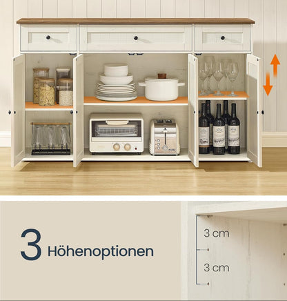 Μπουφές Κουζίνας με Πάγκο Ντουλάπι Βοηθητικό Ράφι Κουζίνας Vintage Λευκό/Μελί Συναρμολόγηση Χωρίς Εργαλεία BB-K376WJ02