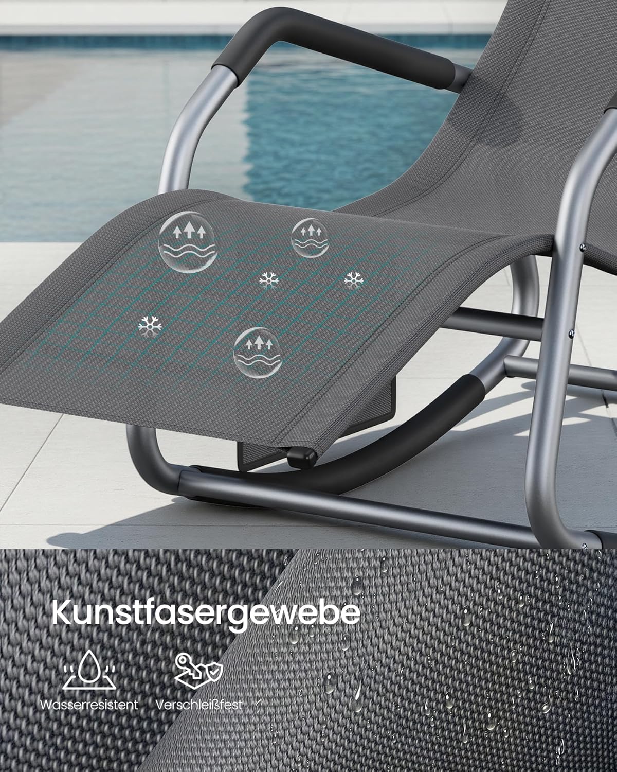 Πολυθρόνα Σεζλόνγκ Κήπου Μπαλκονιού Εργονομική Μεγάλης αντοχής έως 150 κιλά Ξαπλώστρα Κουνιστή με Προσκέφαλο Γκρι GC-B230GZ02