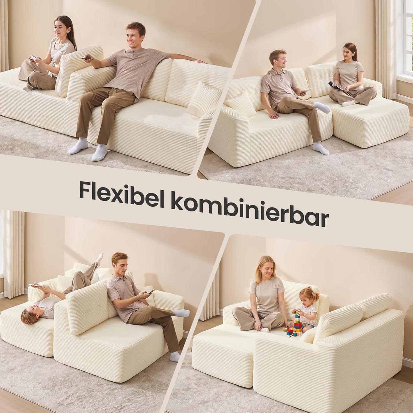 Γωνιακός Καναπές Κρεβάτι Δεξιά Γωνία Πολυμορφικός Εργονομικός Κάθισμα 43 εκ Χωρίς Συναρμολόγηση για Σαλόνι Δωμάτιο επισκεπτών κρεμ και γκρί LCS-184WD01