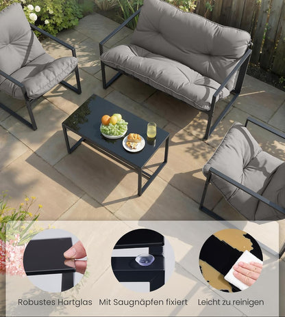 Σαλόνι Κήπου Μπαλκονιού σετ 4 τεμ. 2 Καρέκλες Πολυθρόνες με Αδιάβροχα Χοντρά Μαξιλάρια Καναπεδάκι 1 Τραπεζάκι για Βεράντα Μπαλκόνι GG-F040GZ01