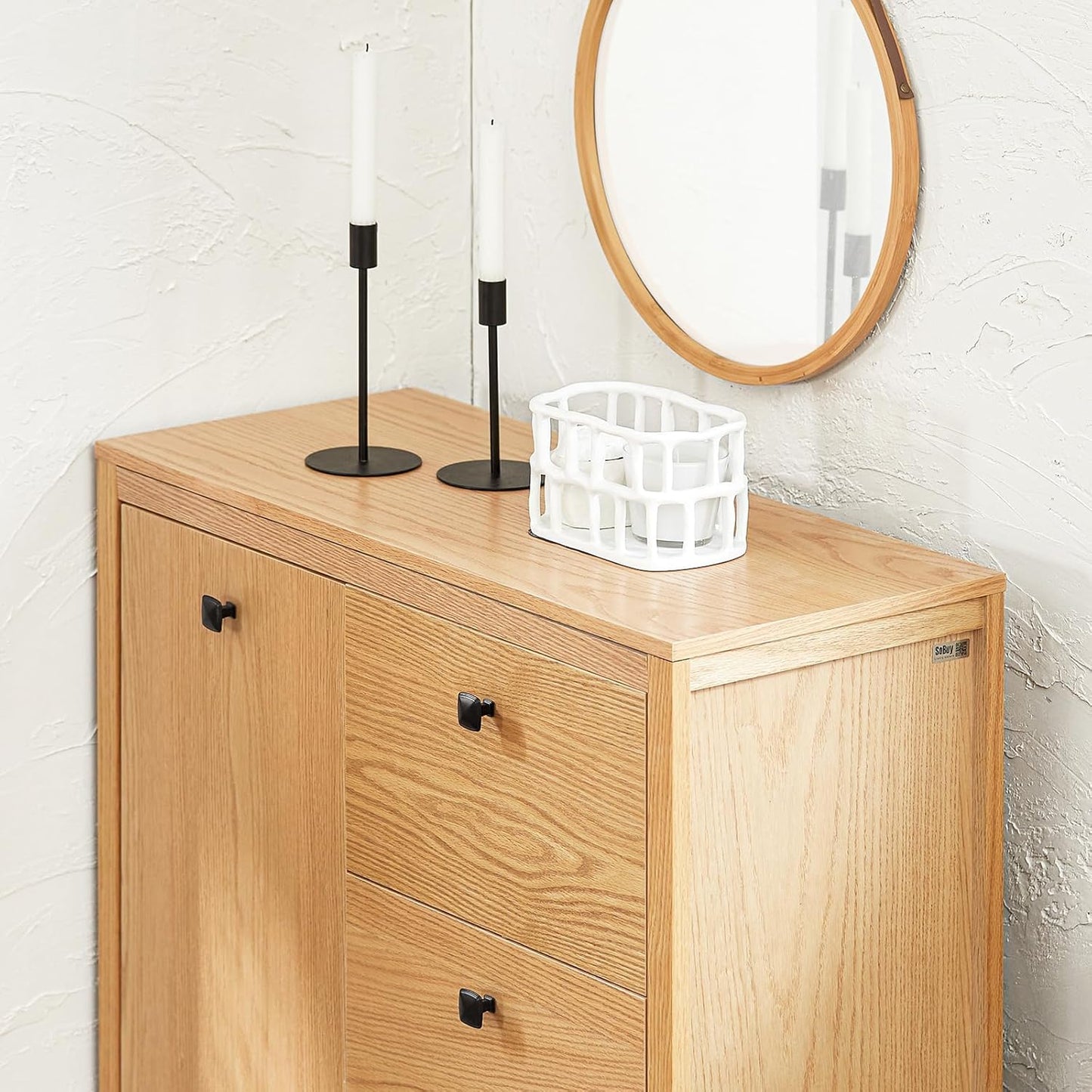 Ντουλάπι Μπάνιου με καλάθι για άπλυτα σακούλα και Συρτάρια 80 x 90 x 35 εκ Φυσικό Χρώμα Ξύλου B0-C993ZHXN