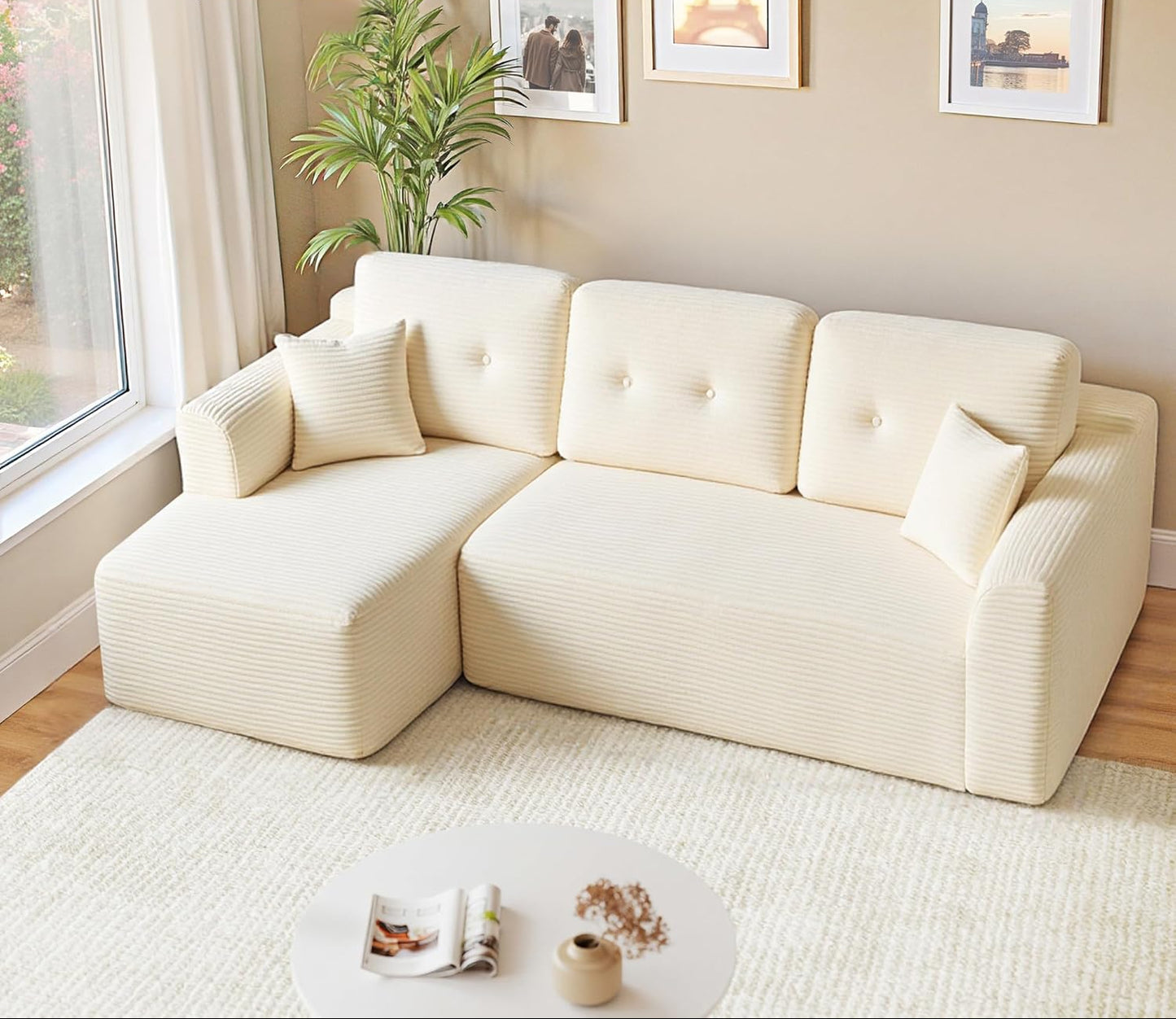 Γωνιακός Καναπές Κρεβάτι Αριστερή Γωνία Πολυμορφικός Εργονομικός Κάθισμα 43εκ Χωρίς Συναρμολόγηση για Σαλόνι Δωμάτιο επισκεπτών κρεμ και γκρί LCS-183WD01