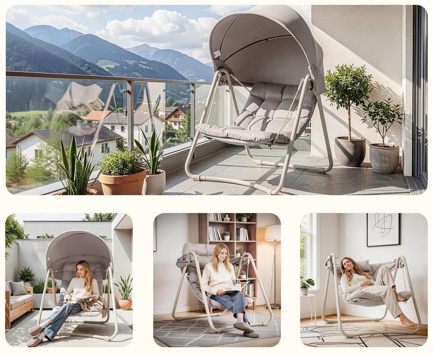 Κρεμαστή Κούνια Κήπου Αιώρα Με Τέντα Κουνιστή Εργονομική Πολυθρόνα Φωλιά με Χοντρό Μαξιλάρι B0-GWDLH5KQ