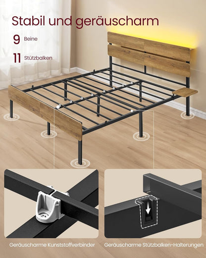 Σκελετός Κρεβατιού 140 x 200 εκ Φωτισμός LED Θύρα USB Αποθήκευση Κάτω από το Κρεβάτι Boho Φυσικό Καφέ RMB-104HC01