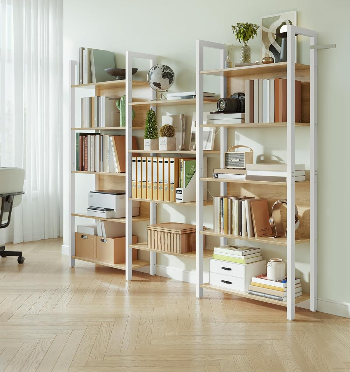 Μεγάλη Βιβλιοθήκη Ράφι για Σαλόνι Γραφείο Λευκή με Δρυς LL-S107YA01