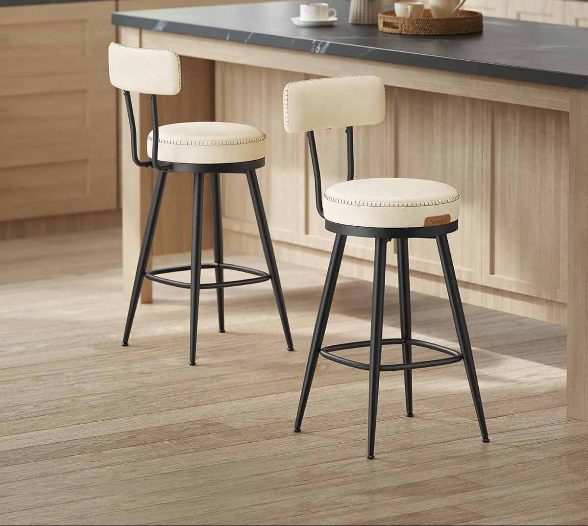 Σκαμπό για Πάσο Κουζίνας Σετ 2 τεμ. και για Μπαρ Περιστρεφόμενα Άνετο Σταθερό EKHO Ύψους Καθίσματος 65 εκ LB-C089W01