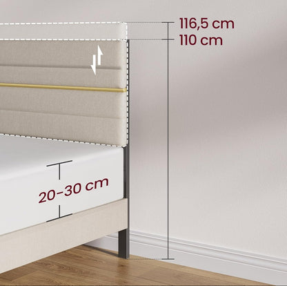 Σκελετός Διπλού Κρεβατιού Ανθεκτικό Πλαίσιο 160x200 εκ Κρεβάτι Επενδυμένο με ύφασμα Μπεζ RM-B505LH01