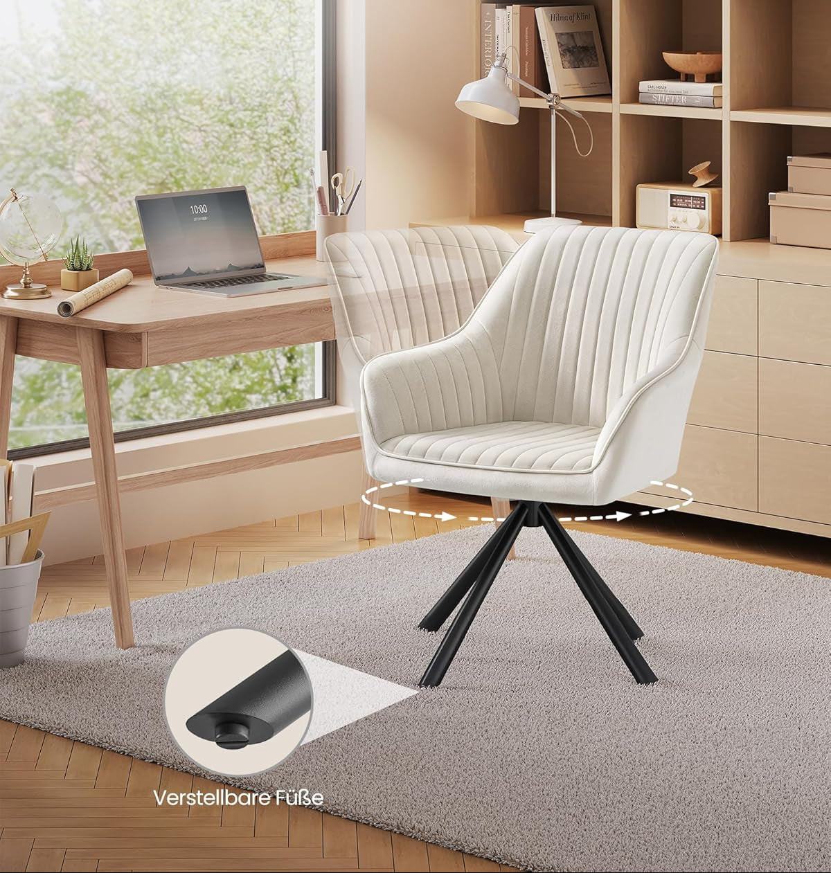 Καρέκλα Τραπεζαρίας Περιστρεφόμενη Βελούδινη Κρεμ άνετη Καρέκλες Τραπεζαρίας Μπουντουάρ Γραφείου KDC-B35161LH01