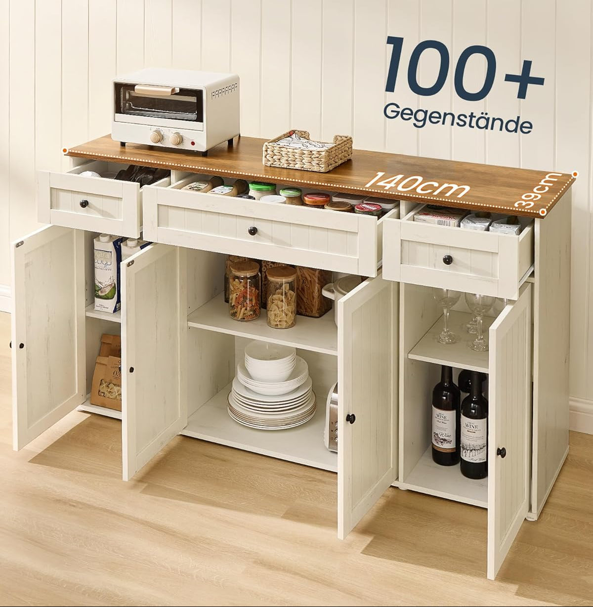 Μπουφές Κουζίνας με Πάγκο Ντουλάπι Βοηθητικό Ράφι Κουζίνας Vintage Λευκό/Μελί Συναρμολόγηση Χωρίς Εργαλεία BB-K376WJ02