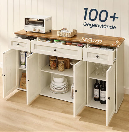 Μπουφές Κουζίνας με Πάγκο Ντουλάπι Βοηθητικό Ράφι Κουζίνας Vintage Λευκό/Μελί Συναρμολόγηση Χωρίς Εργαλεία BB-K376WJ02