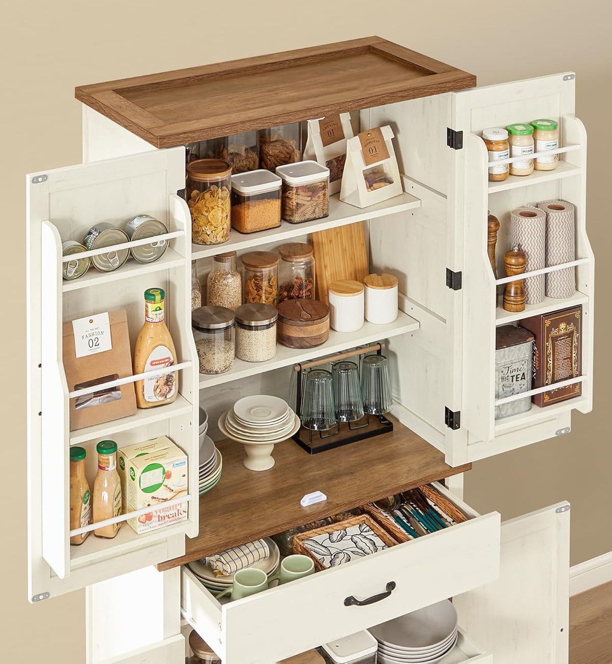 Ντουλάπι Κουζίνας Πολυχρηστικό Βοηθητικό Ράφι Κουζίνας Ντουλάπι Τραπεζαρία Vintage Λευκό BB-K364W02
