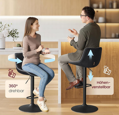 Σκαμπό για Πάσο Κουζίνας Σετ 2 τεμ Εργονομικό Κάθισμα Μπαρ Ρυθμιζόμενο Ύψος 63-84 εκ Μεγάλη Σταθερή Βάση Μαύρο LJ-B188B01