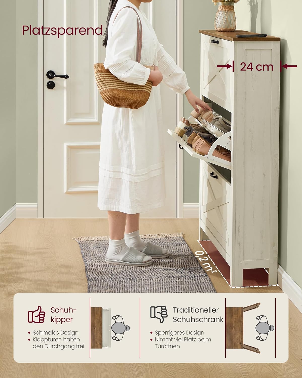 Παπουτσοθήκη για είσοδο για 18-24 ζευγάρια παπούτσια Έπιπλο Εισόδου Vintage Λευκό HS-C301W02