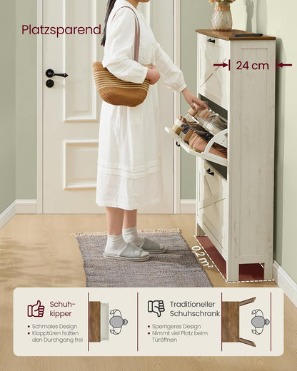 Παπουτσοθήκη για είσοδο για 18-24 ζευγάρια παπούτσια Έπιπλο Εισόδου Vintage Λευκό HS-C301W02