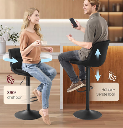 Σκαμπό για Πάσο Κουζίνας Σετ 2 τεμ Εργονομικό Κάθισμα Νησίδας Μπαρ Ρυθμιζόμενο Ύψος 63-84 εκ Μεγάλη Σταθερή Βάση Μαύρο Βελούδο LJ-B198BH01