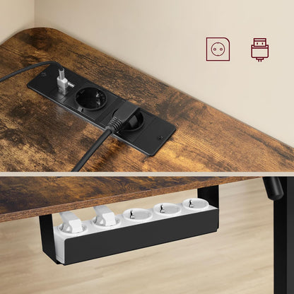 Γωνιακό Ηλεκτρικό Γραφείο Ρυθμιζόμενου Ύψους 160x140x60 Καφέ με Πρίζες USB Θύρες και Ρόδες LS-D264K01