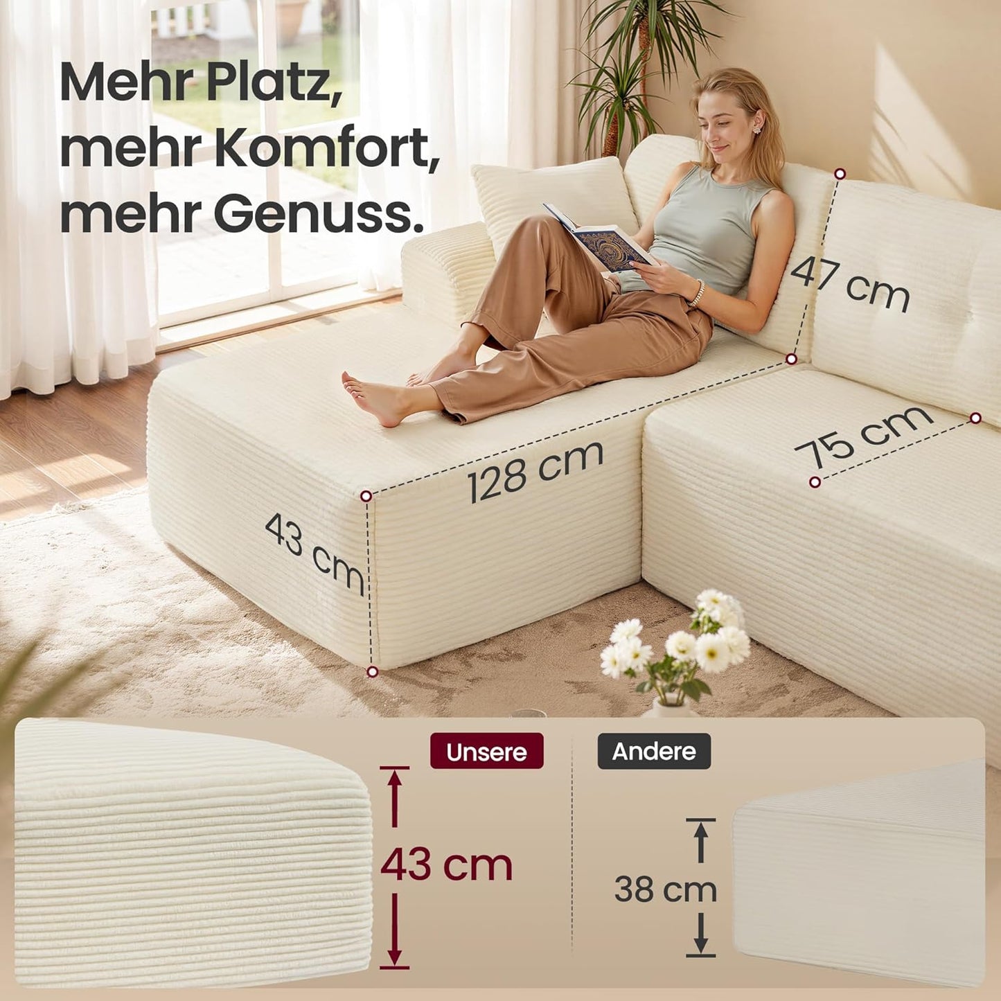 Γωνιακός Καναπές Κρεβάτι Αριστερή Γωνία Πολυμορφικός Εργονομικός Κάθισμα 43εκ Χωρίς Συναρμολόγηση για Σαλόνι Δωμάτιο επισκεπτών κρεμ και γκρί LCS-183WD01