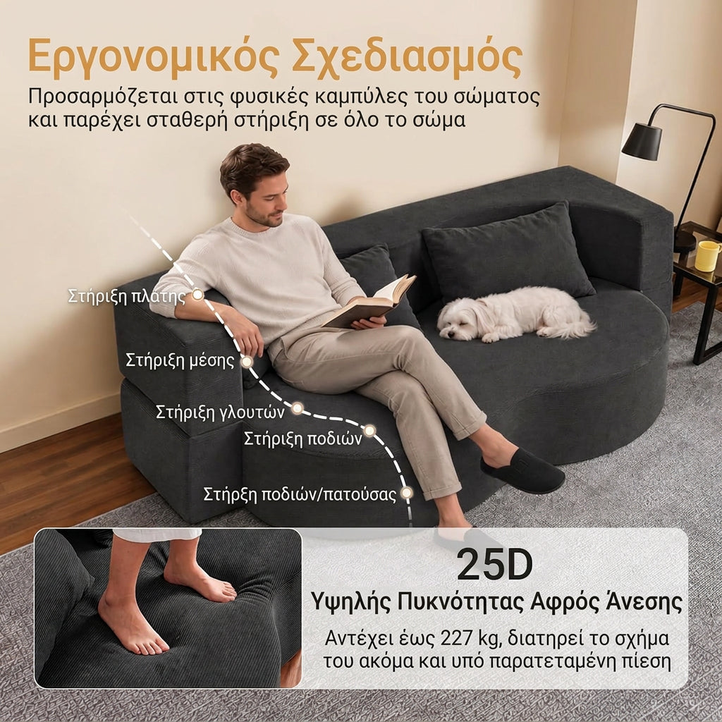 Καναπές Κρεβάτι Διθέσιος 2 σε 1 με Κοτλέ Ύφασμα, Αναδιπλούμενος Χωρίς Εργαλεία, 2 Ρυθμιζόμενα Μαξιλάρια και Αφαιρούμενο Κάλυμμα, Μοντέρνος Σχεδιασμός Εξοικονόμησης Χώρου, Μαύρος 177x107x32 εκ.   SBY-FST101-SCH