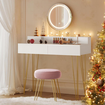 Τραπέζι Μπουντουάρ Μακιγιάζ Tουαλέτας Με Σκαμπό Κρεβατοκάμαρας Καθρέφτης Αφής Ρυθμιζόμενης Φωτεινότητας RV-T619W01