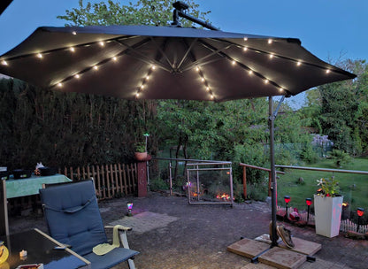 Μεγάλη Ομπρέλα Μπαλκονιού Κήπου με LED Ηλιακό Φωτισμό 300εκ Διάμετρος Αδιάβροχη Προστασία απο Υπεριώδη Ακτινοβολία GP-U118G01