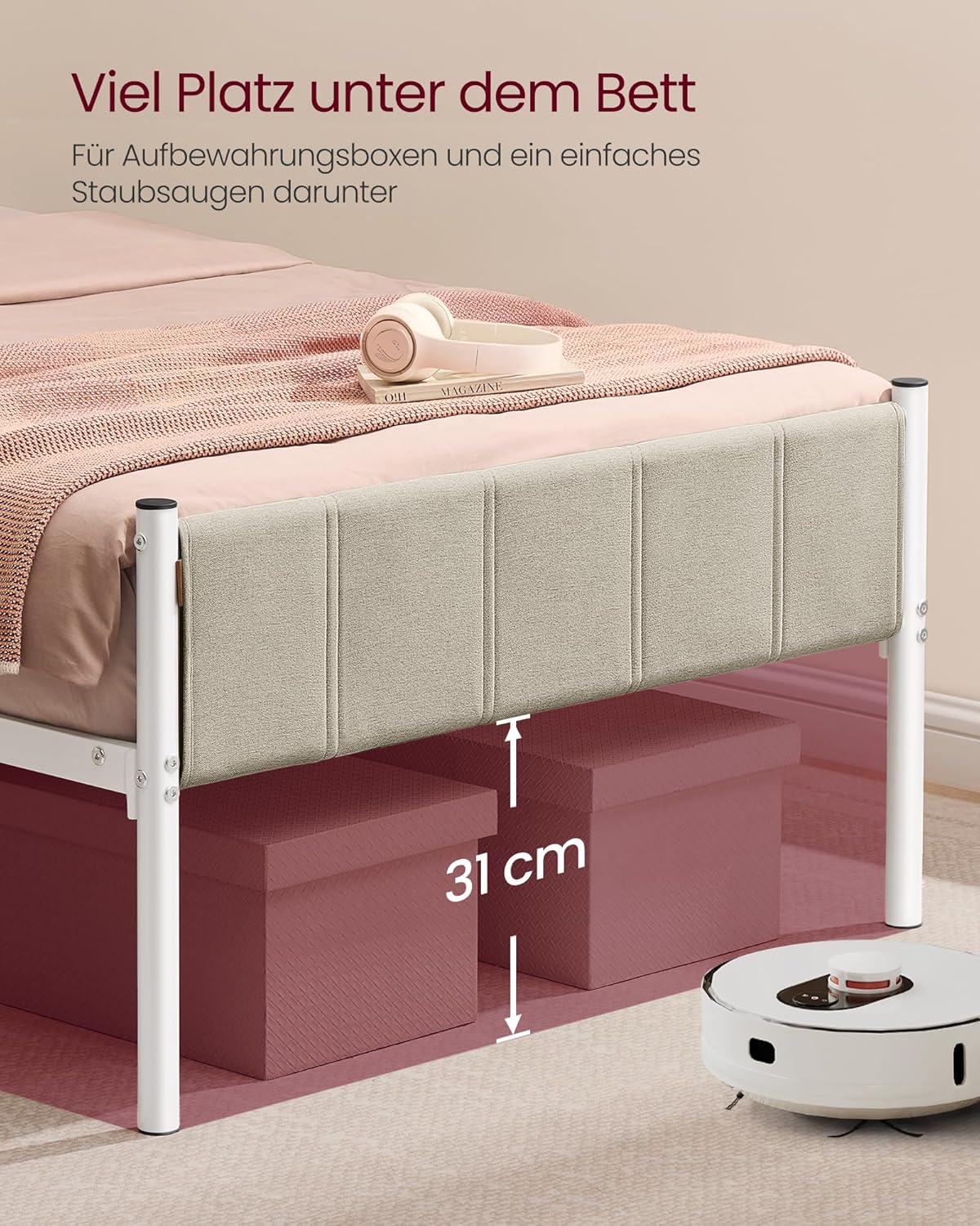 Σκελετός Μονού Κρεβατιού Μπεζ Ανθεκτικό Πλαίσιο 90x200 εκ Κρεβάτι Επενδυμένο με ύφασμα RM-B972LH01