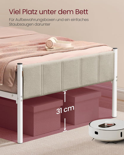 Σκελετός Μονού Κρεβατιού Μπεζ Ανθεκτικό Πλαίσιο 90x200 εκ Κρεβάτι Επενδυμένο με ύφασμα RM-B972LH01