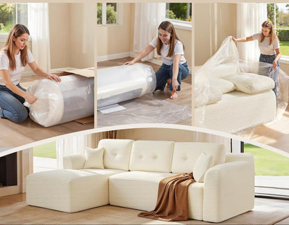 Γωνιακός Καναπές Κρεβάτι Αριστερή Γωνία Πολυμορφικός Εργονομικός Κάθισμα 43εκ Χωρίς Συναρμολόγηση για Σαλόνι Δωμάτιο επισκεπτών κρεμ και γκρί LCS-183WD01