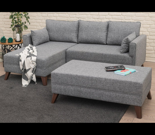 Γωνιακός Καναπές Κρεβάτι 3 Θέσεων με Ταμπουρέ Ύφασμα Εύκολου Καθαρισμού 825BLC1505
