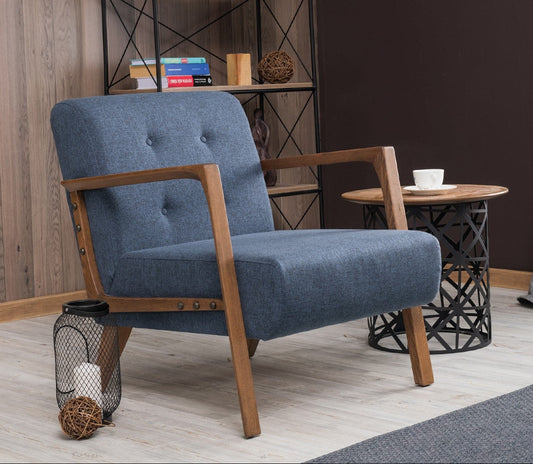 Ρουστίκ Πολυθρόνα Υφασμάτινη Σκελετός Μασίφ Ξύλο Καρυδιά Καθαριζόμενο ύφασμα σε 6 Χρωματισμούς 825BLC2319