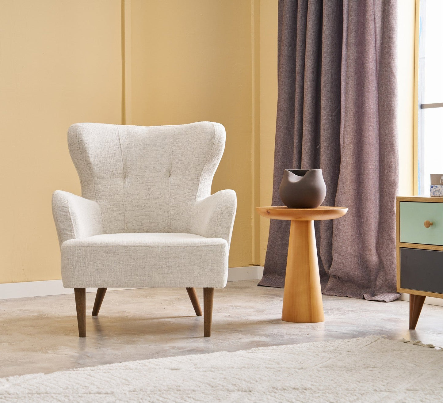 Άνετη Πολυθρόνα Υφασμάτινη Εύκολα Καθαριζόμενη Σενίλ Κρέμ 825BLC2368