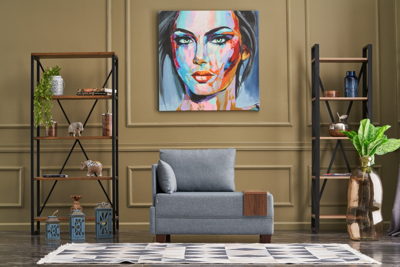 Καναπές Μονοθέσιος με Τραπεζάκι Αριστερά Γαλάζιο Πολυθρόνα 825BLC2664