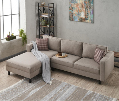 Γωνιακός Καναπές Μπεζ Υφασμάτινος Με μαξιλάρια 258x187 εκ 825BLC2716