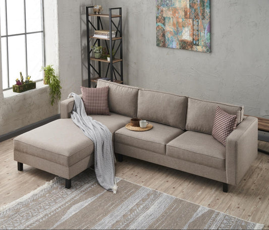 Γωνιακός Καναπές Μπεζ Υφασμάτινος Με μαξιλάρια 258x187 εκ 825BLC2717