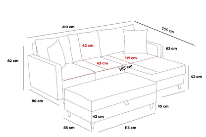 Γωνιακός Καναπές Πολυμορφικός με Πουφ Μπαούλο Υφασμάτινος Αλέκιαστος 825BLC2785